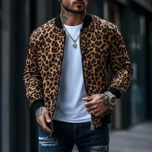 WildEdge – Herre Leopard Mønstret Bomberjakke
