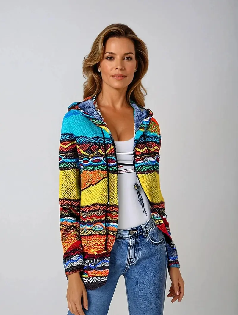 Vivid Horizon – Kunstnerisk boho-inspirert hettegenser