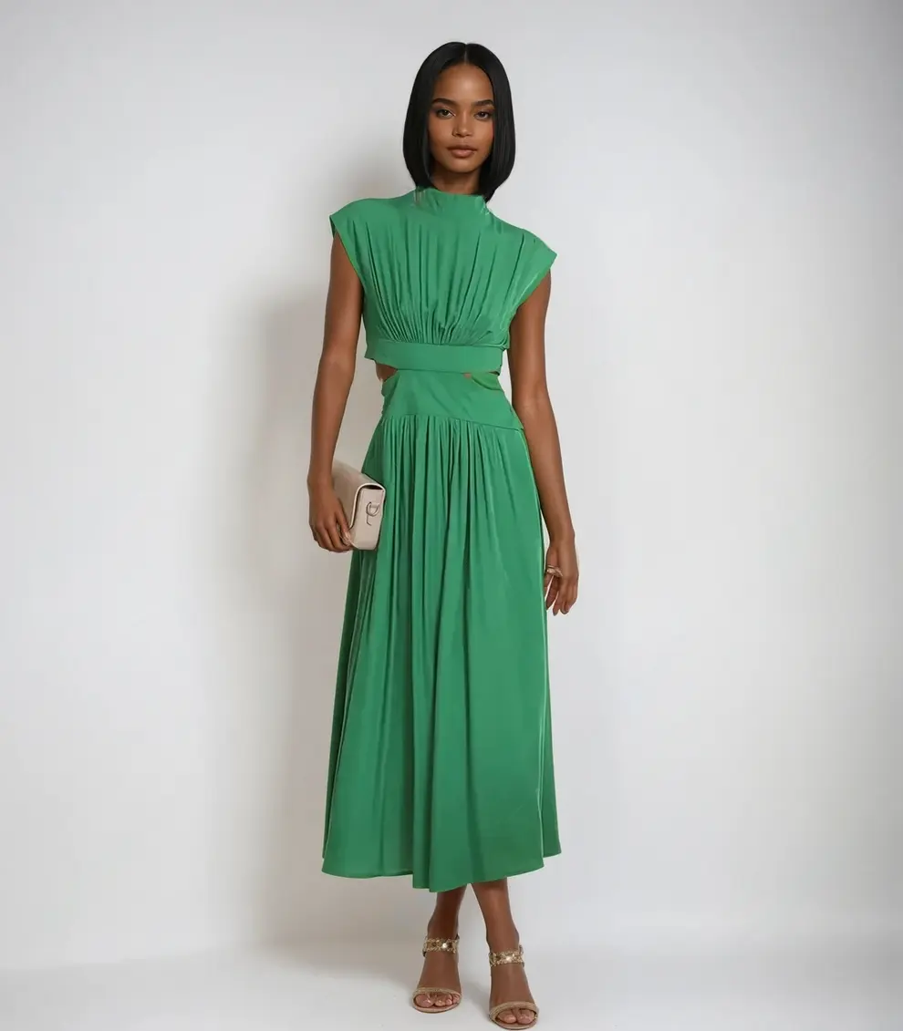 LuxeGala - Elegant Plissert Cocktail Maxi Kjole - Image 2